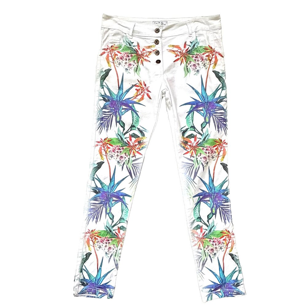 Gigi Moda Jeans Womens L (8/10) Tropical Bird of Paradise Button Fly Stretch